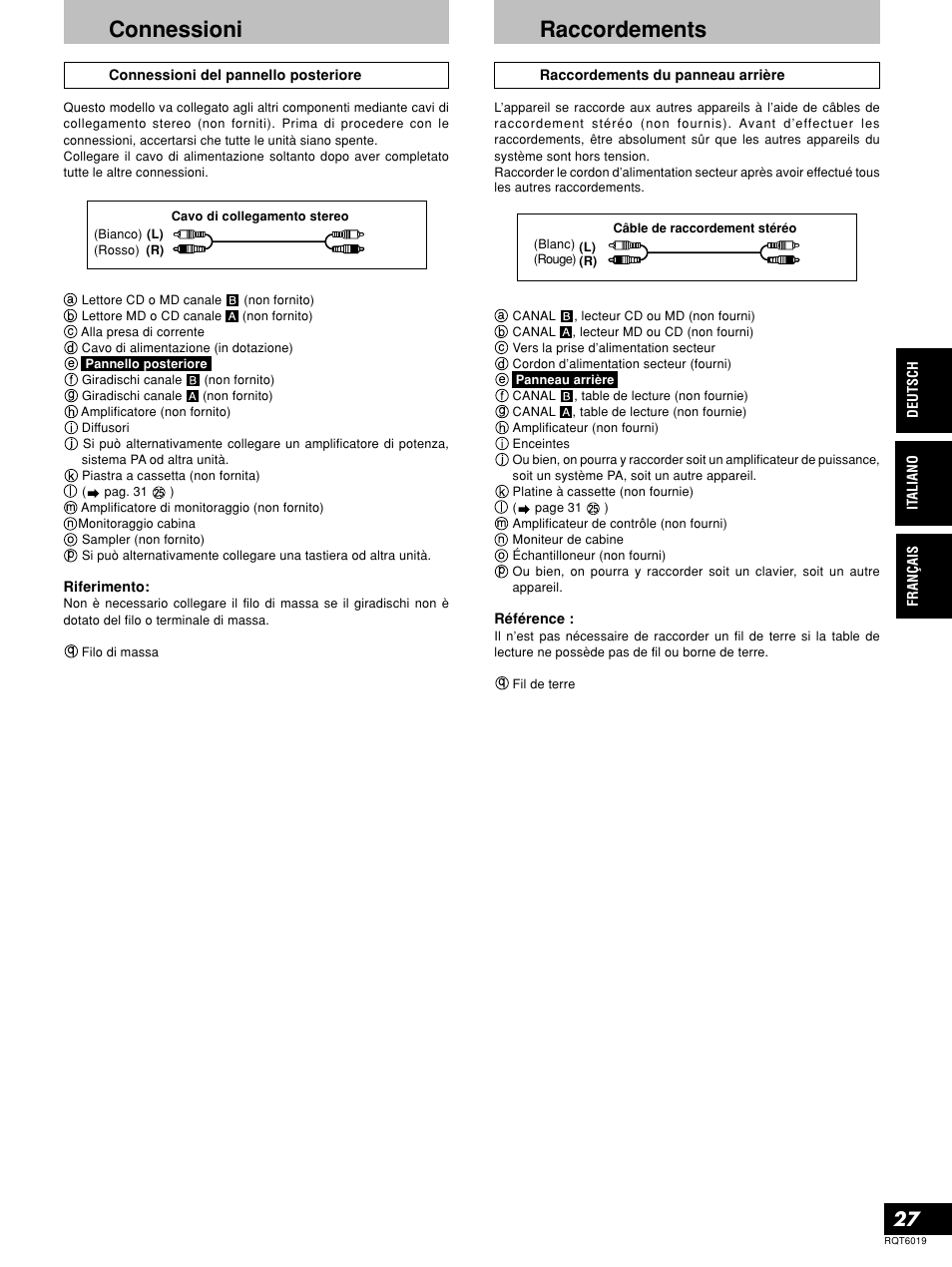 Connessioni, Raccordements | Panasonic SHEX1200 User Manual | Page 27 / 48