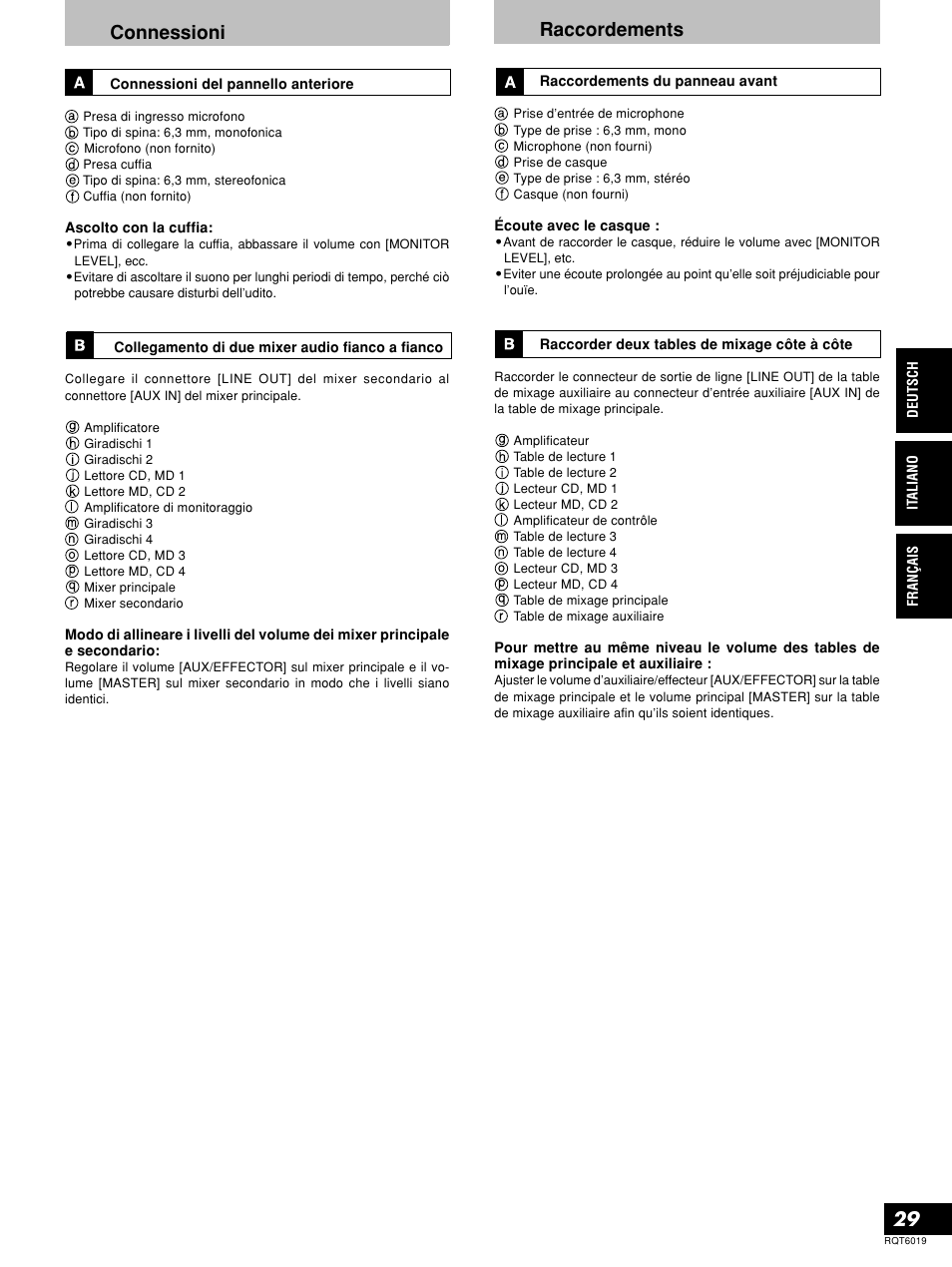 Connessioni, Raccordements | Panasonic SHEX1200 User Manual | Page 29 / 48