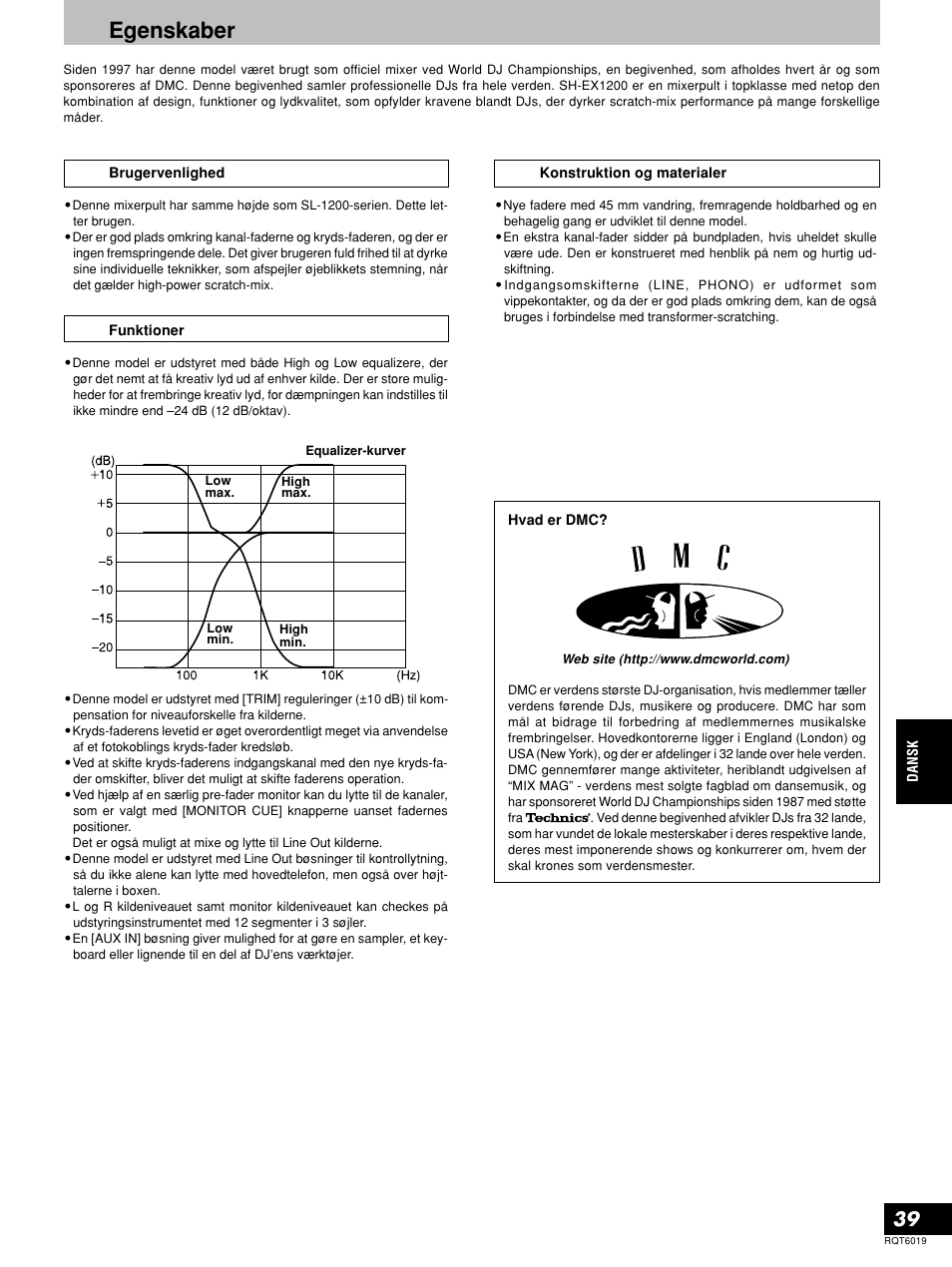 Egenskaber | Panasonic SHEX1200 User Manual | Page 39 / 48