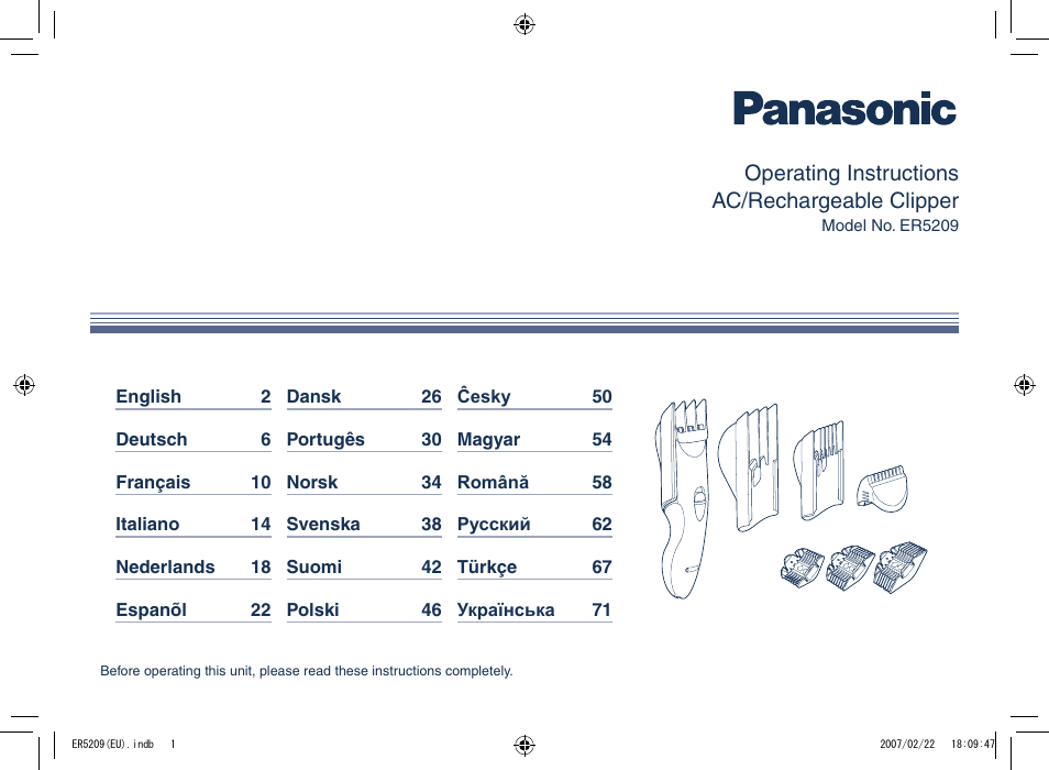 Panasonic ER5209 User Manual | 41 pages