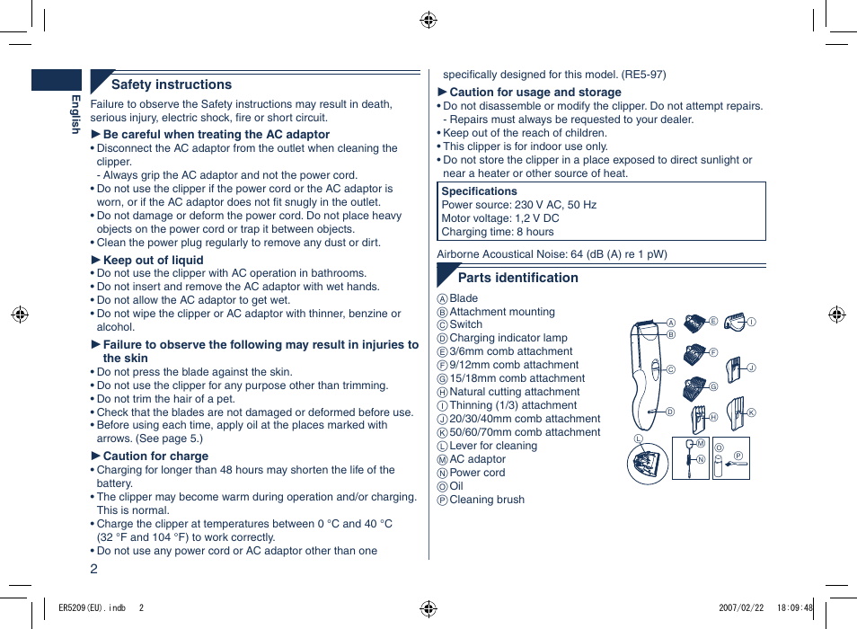 Panasonic ER5209 User Manual | Page 2 / 41