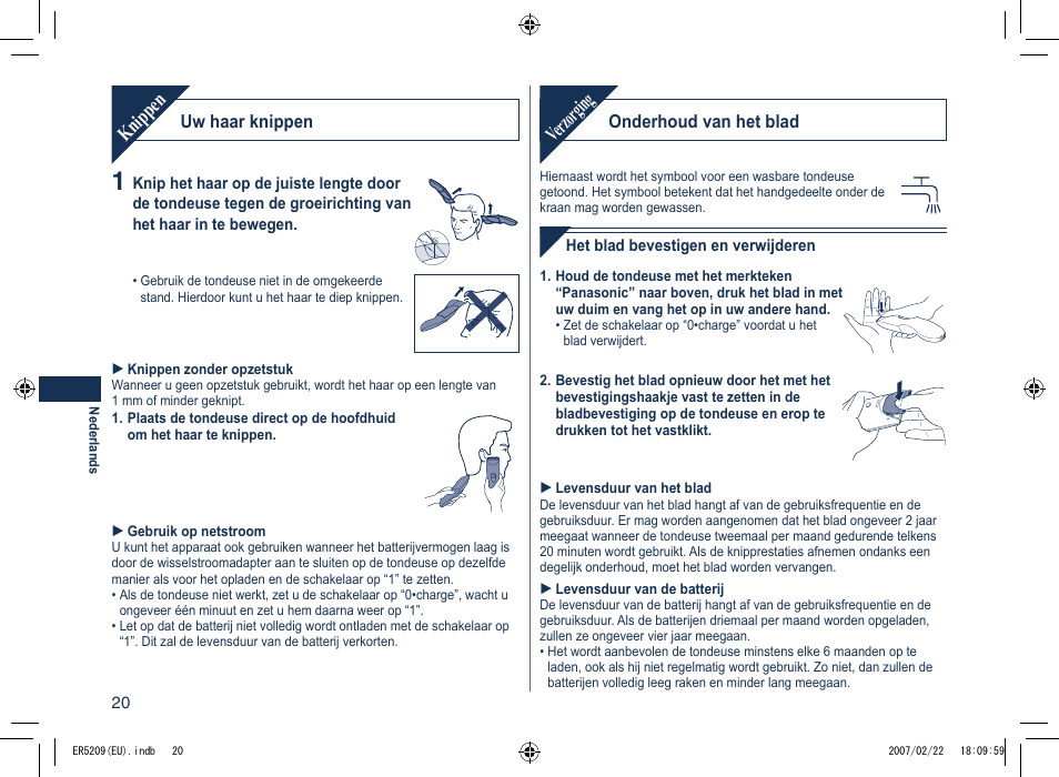 Verzorging, Knippen | Panasonic ER5209 User Manual | Page 20 / 41