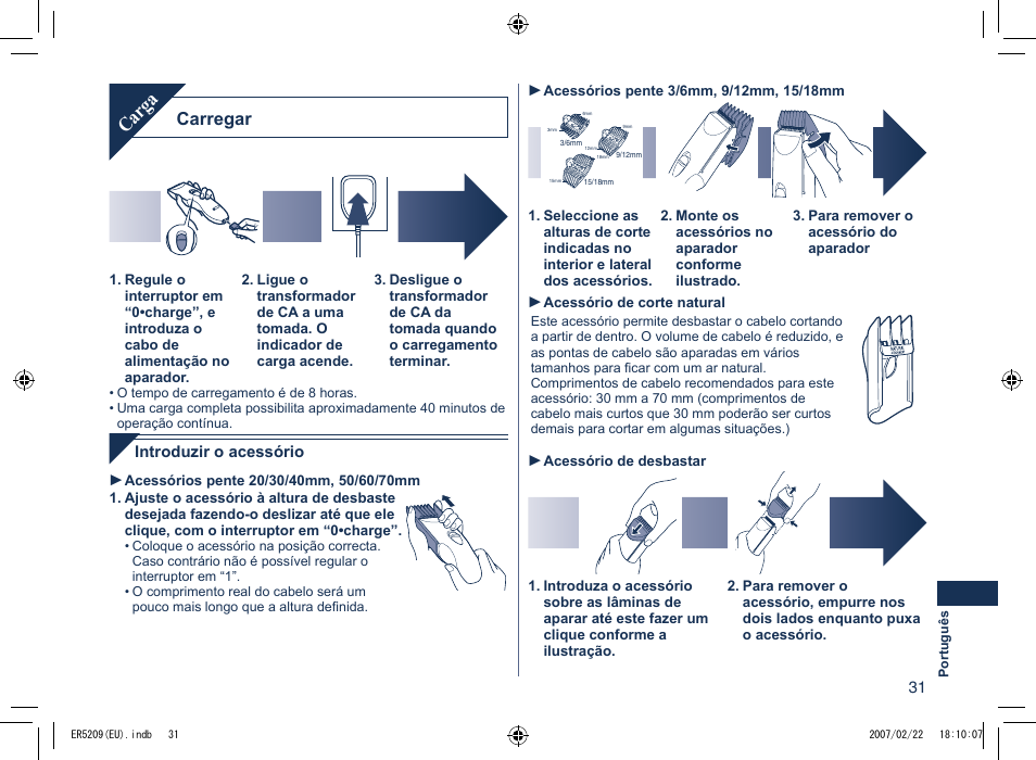 Carga, Carregar | Panasonic ER5209 User Manual | Page 31 / 41