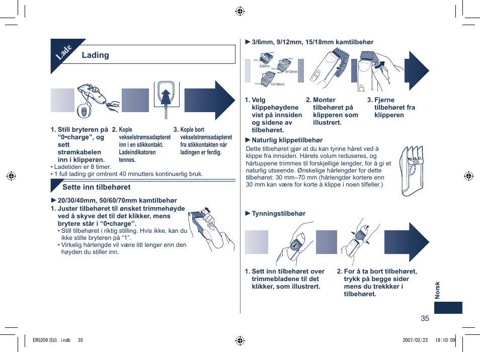 Lade, Lading | Panasonic ER5209 User Manual | Page 35 / 41