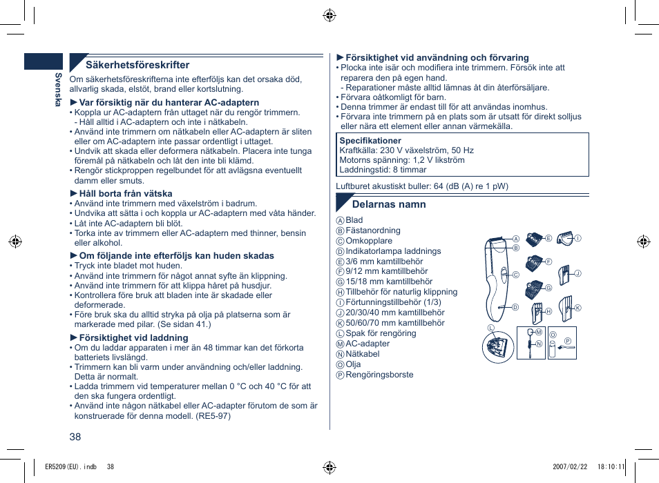 Panasonic ER5209 User Manual | Page 38 / 41