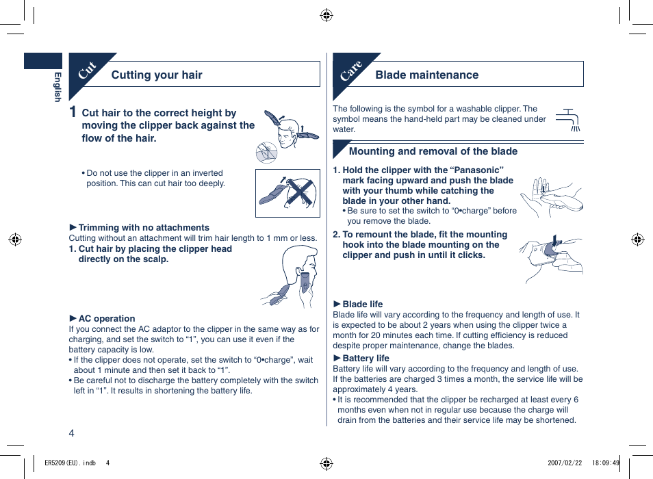 Car e | Panasonic ER5209 User Manual | Page 4 / 41