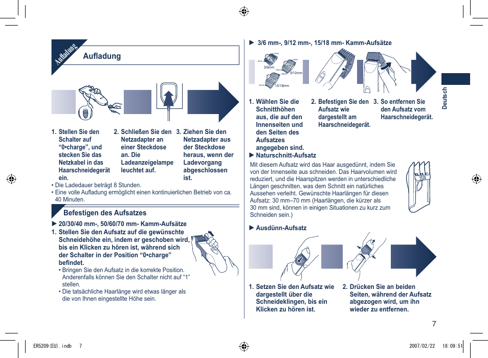 Aufladung | Panasonic ER5209 User Manual | Page 7 / 41