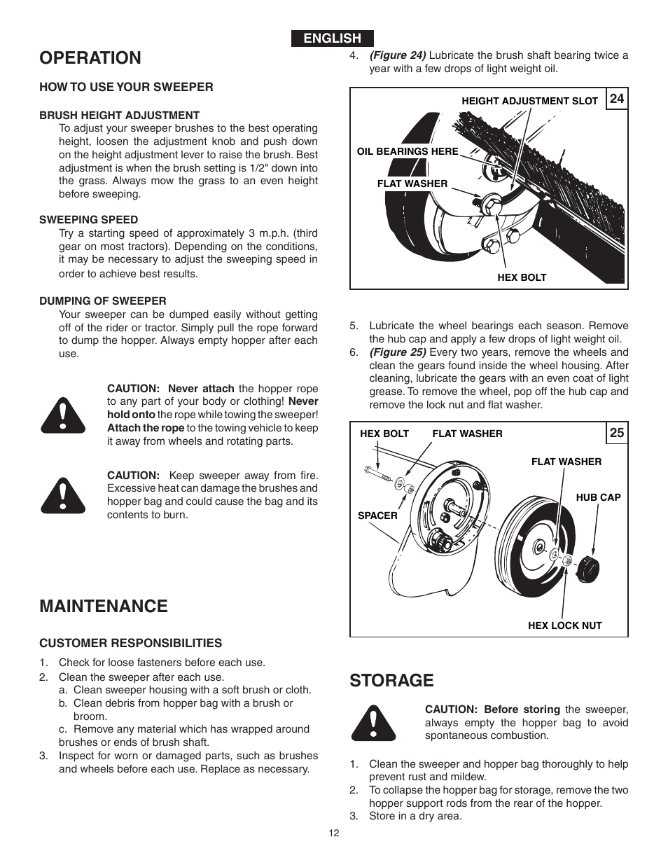 Operation, Maintenance, Storage | Agri-Fab 45-03201 User Manual | Page 12 / 28