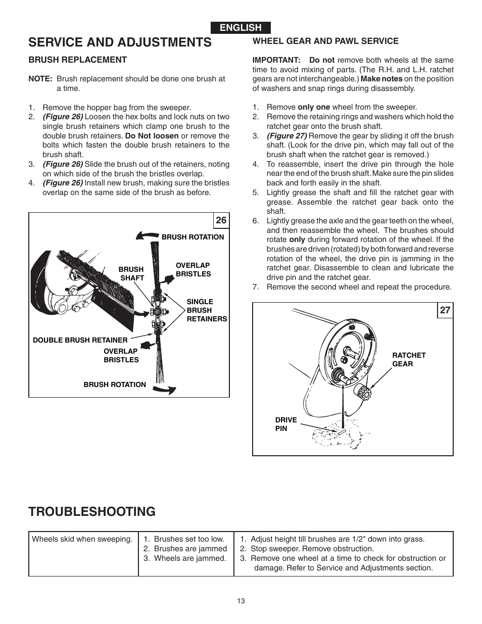 Service and adjustments troubleshooting | Agri-Fab 45-03201 User Manual | Page 13 / 28