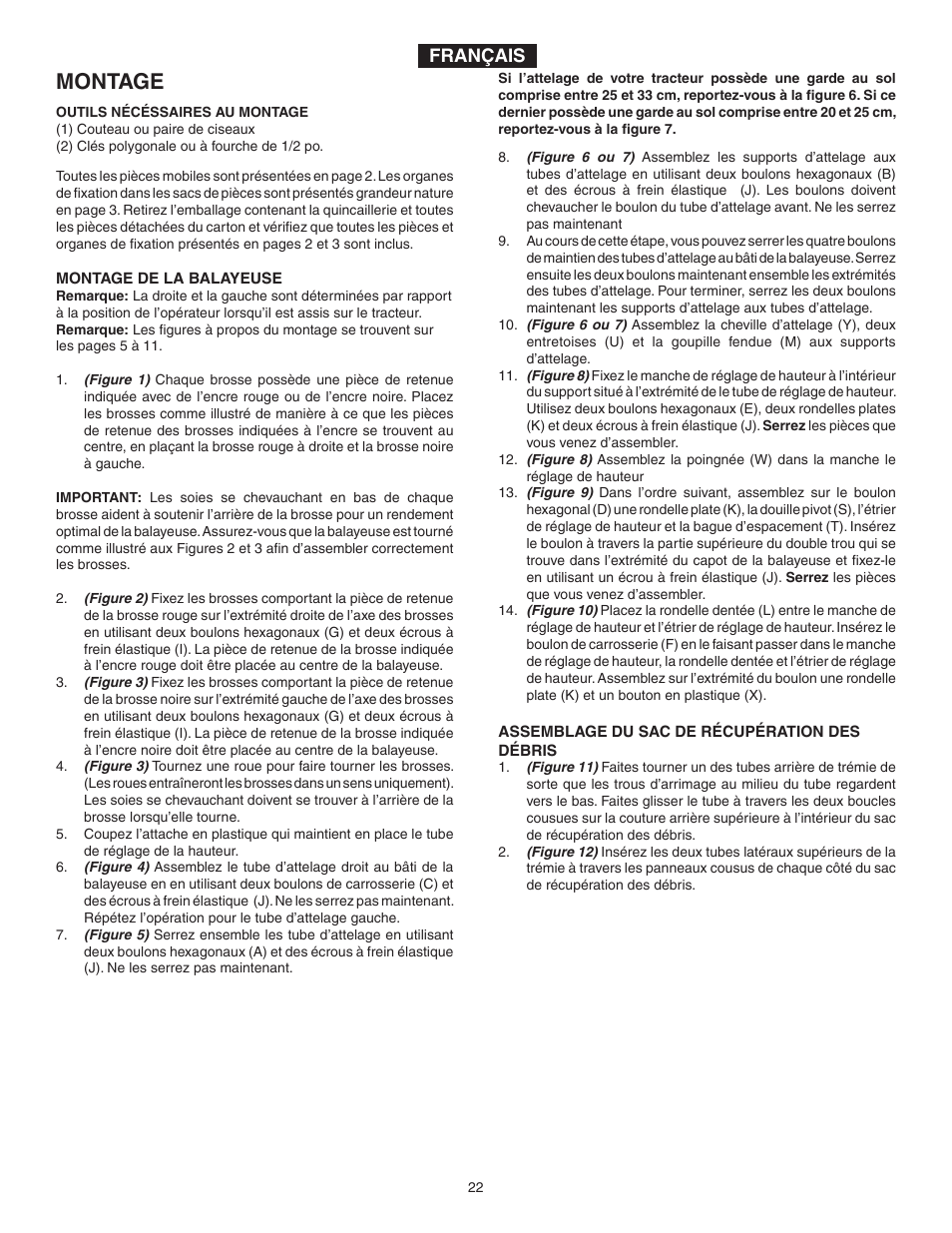 Montage, Français | Agri-Fab 45-03201 User Manual | Page 22 / 28