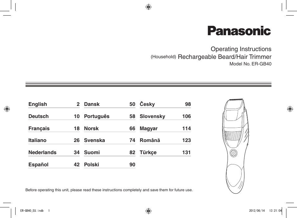 Panasonic ERGB40 User Manual | 140 pages