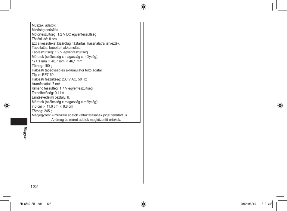 Panasonic ERGB40 User Manual | Page 122 / 140