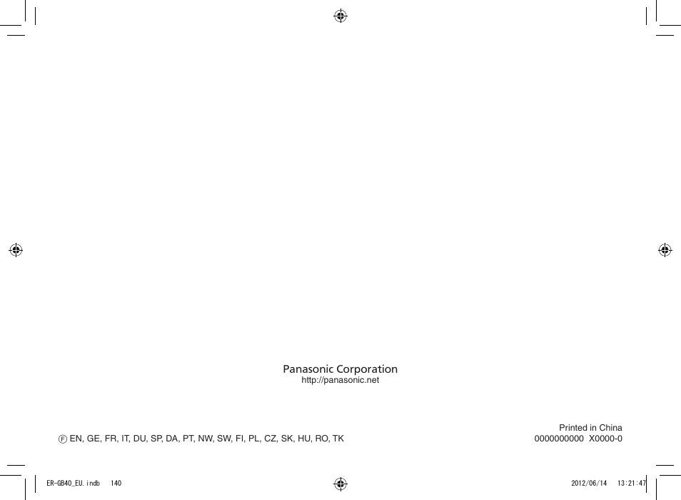 Panasonic ERGB40 User Manual | Page 140 / 140