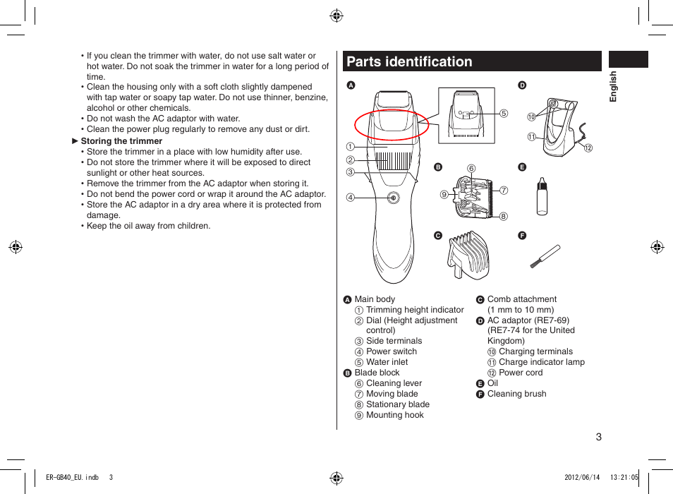 Parts identification | Panasonic ERGB40 User Manual | Page 3 / 140