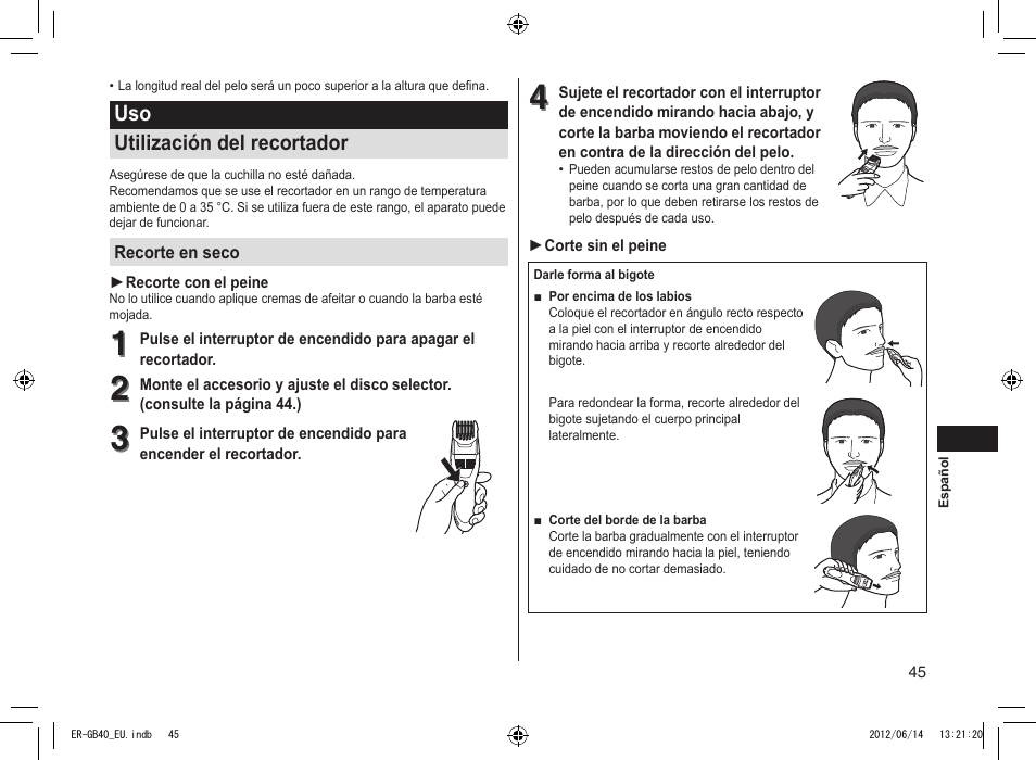 Uso utilización del recortador | Panasonic ERGB40 User Manual | Page 45 / 140