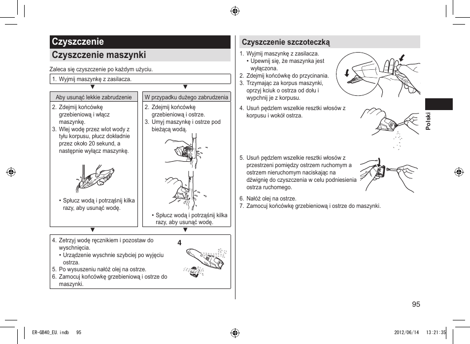Czyszczenie czyszczenie maszynki, Czyszczenie szczoteczką | Panasonic ERGB40 User Manual | Page 95 / 140