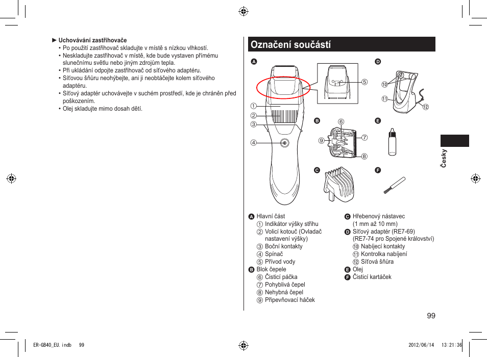 Označení součástí | Panasonic ERGB40 User Manual | Page 99 / 140