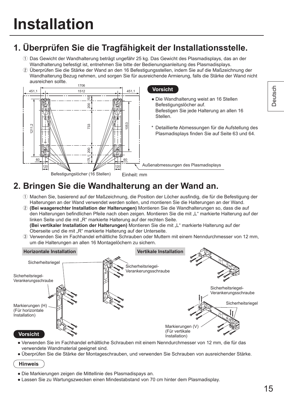 Installation, Deutsch | Panasonic TYWK103PV9 User Manual | Page 15 / 64