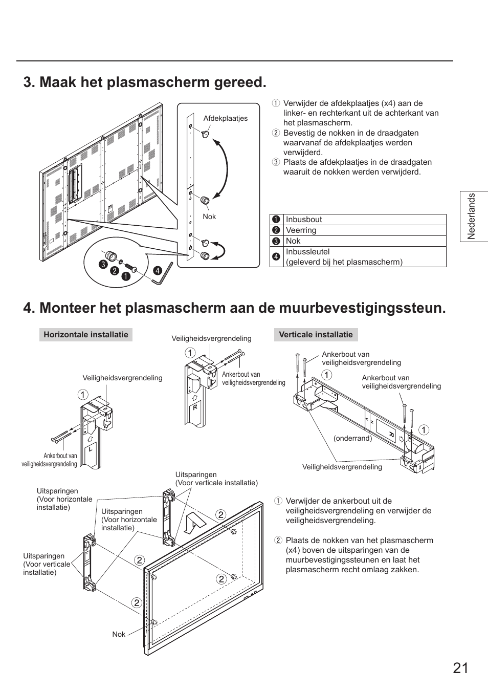 1 3. maak het plasmascherm gereed, Nederlands | Panasonic TYWK103PV9 User Manual | Page 21 / 64