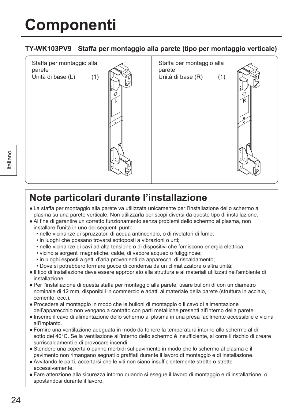 Componenti | Panasonic TYWK103PV9 User Manual | Page 24 / 64