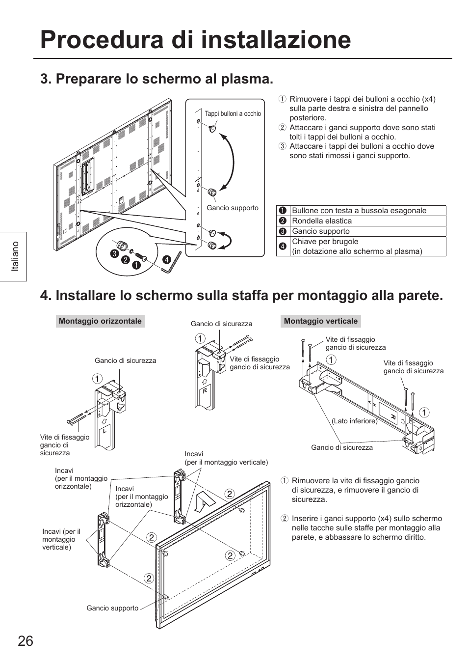 Procedura di installazione, 6 3. preparare lo schermo al plasma | Panasonic TYWK103PV9 User Manual | Page 26 / 64