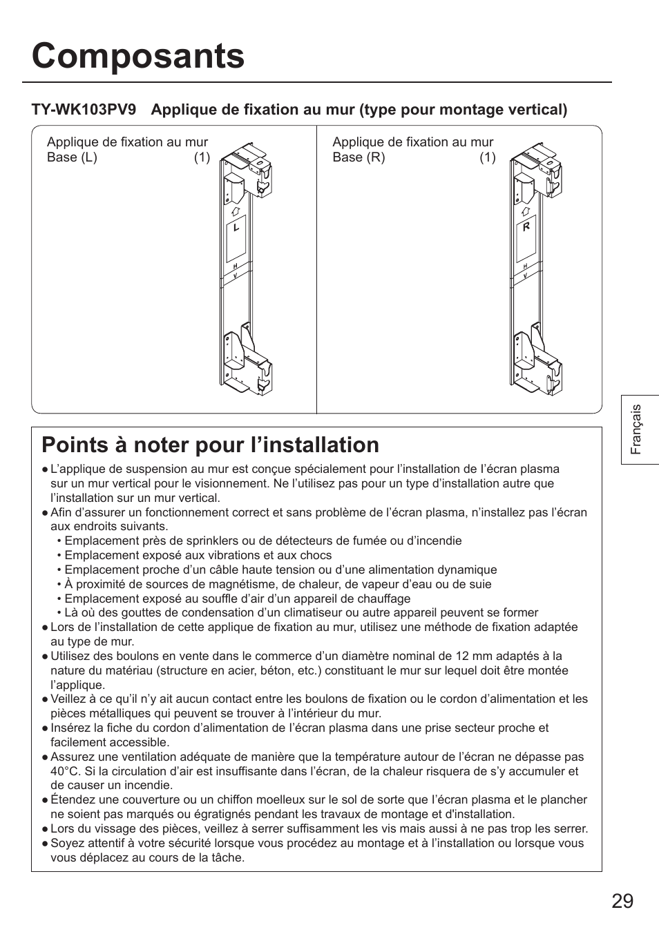 Composants | Panasonic TYWK103PV9 User Manual | Page 29 / 64