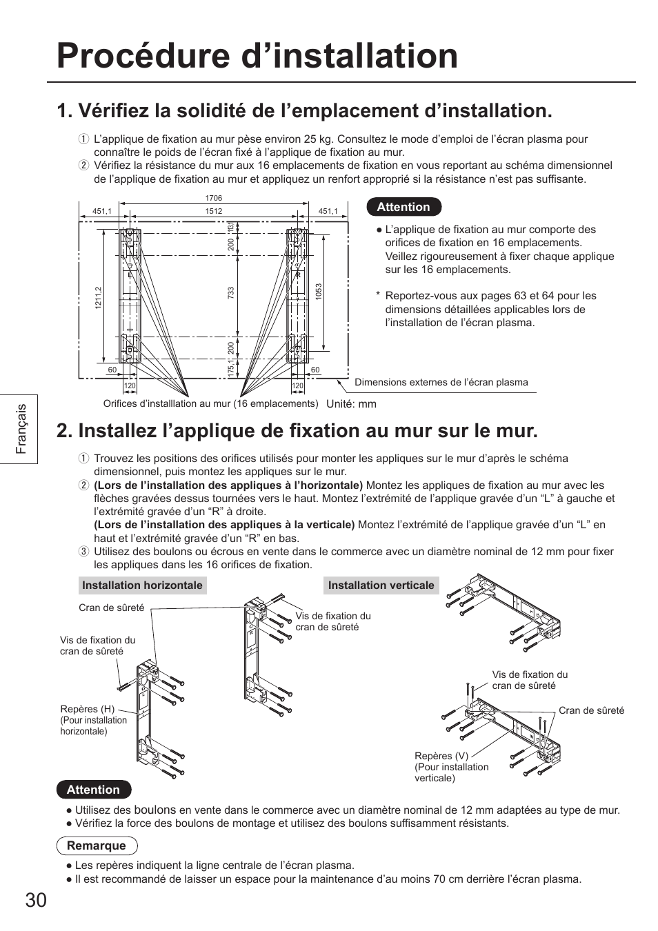 Procédure d’installation, Français | Panasonic TYWK103PV9 User Manual | Page 30 / 64