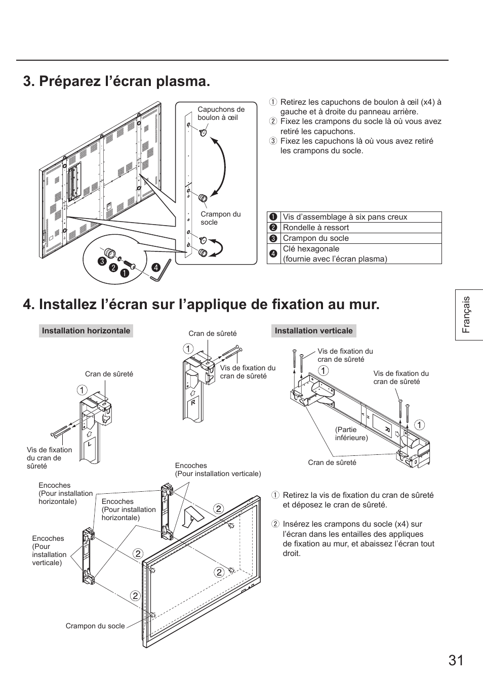 1 3. préparez l’écran plasma, Français | Panasonic TYWK103PV9 User Manual | Page 31 / 64