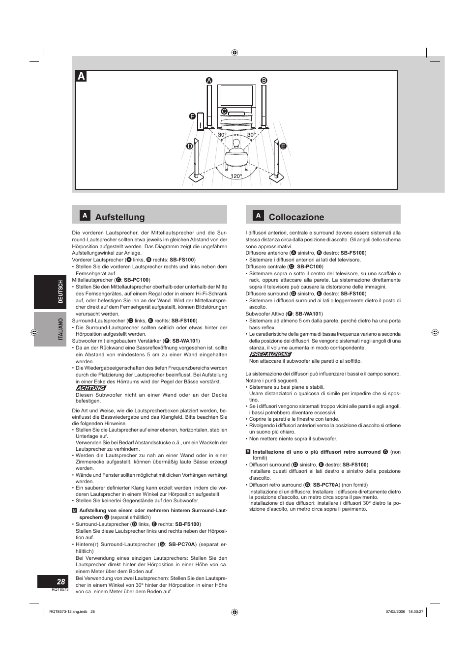 Aufstellung, Collocazione | Panasonic SBTP100 User Manual | Page 28 / 64