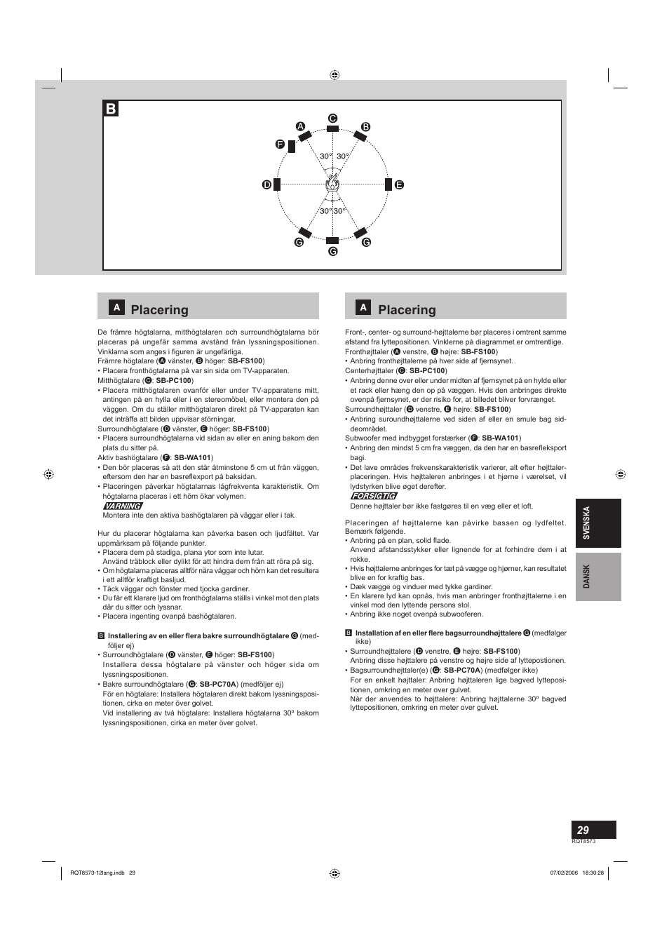 Placering | Panasonic SBTP100 User Manual | Page 29 / 64