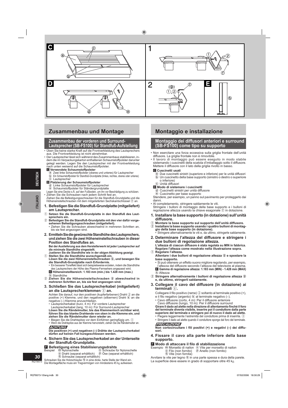 Zusammenbau und montage, Montaggio e installazione | Panasonic SBTP100 User Manual | Page 30 / 64