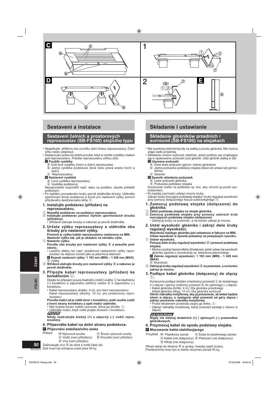 Sestavení a instalace, Składanie i ustawianie | Panasonic SBTP100 User Manual | Page 50 / 64