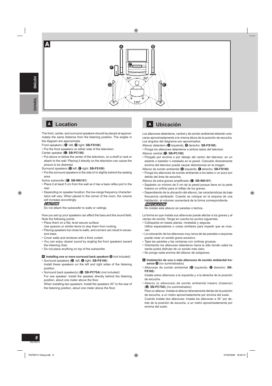 Location, Ubicación | Panasonic SBTP100 User Manual | Page 8 / 64