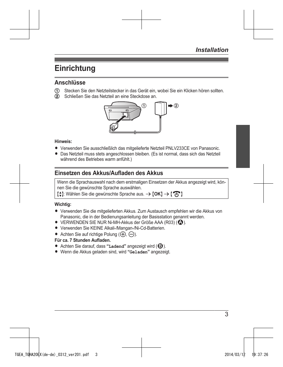 Einrichtung | Panasonic KXTGEA20EX User Manual | Page 11 / 112