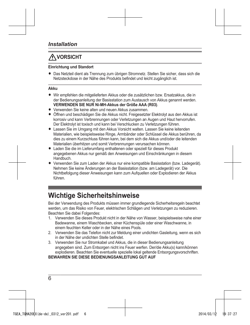 Wichtige sicherheitshinweise | Panasonic KXTGEA20EX User Manual | Page 14 / 112