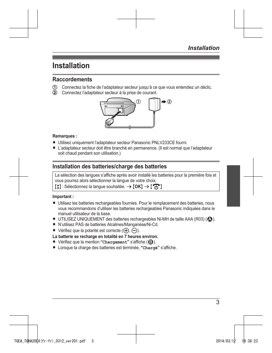 Installation | Panasonic KXTGEA20EX User Manual | Page 19 / 112