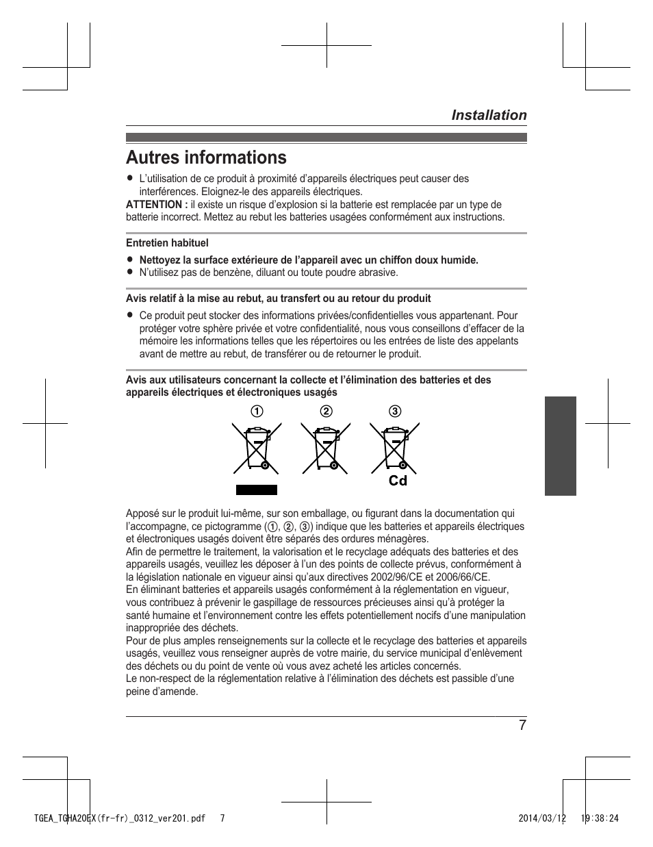 Autres informations | Panasonic KXTGEA20EX User Manual | Page 23 / 112