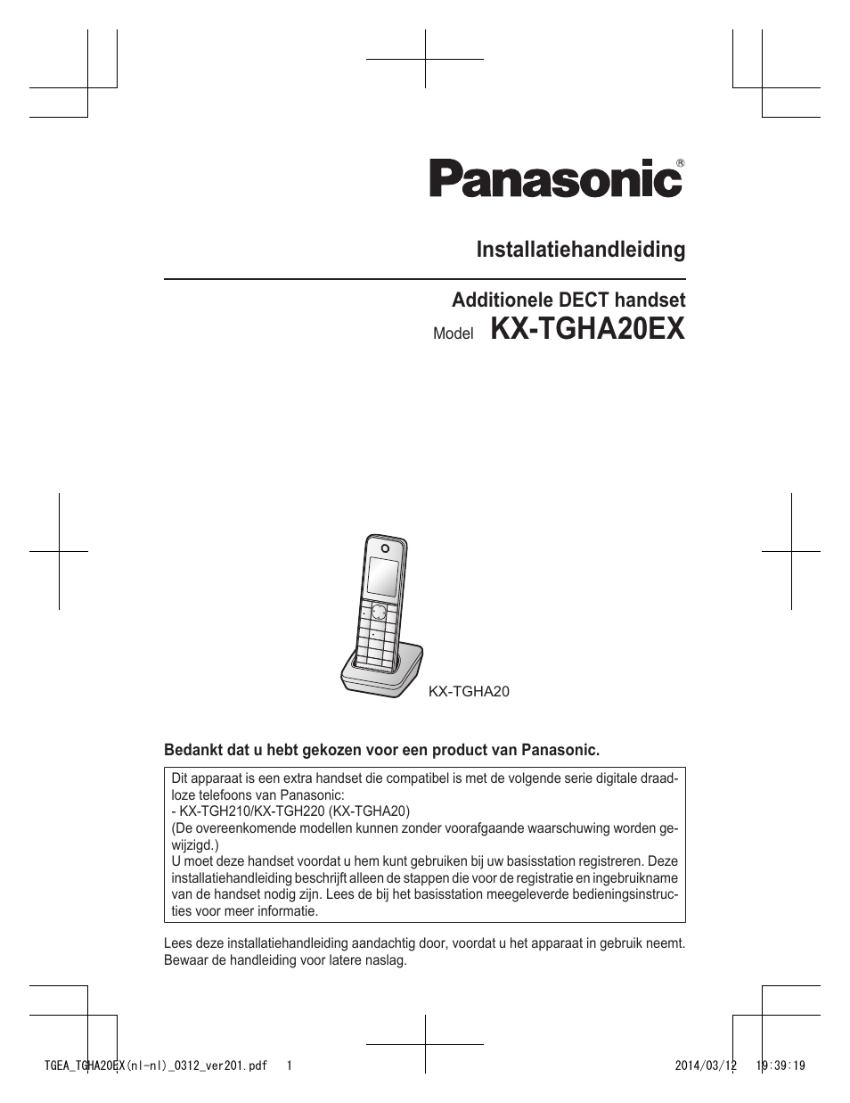 Kx-tgha20ex, Installatiehandleiding, Additionele dect handset | Panasonic KXTGEA20EX User Manual | Page 25 / 112