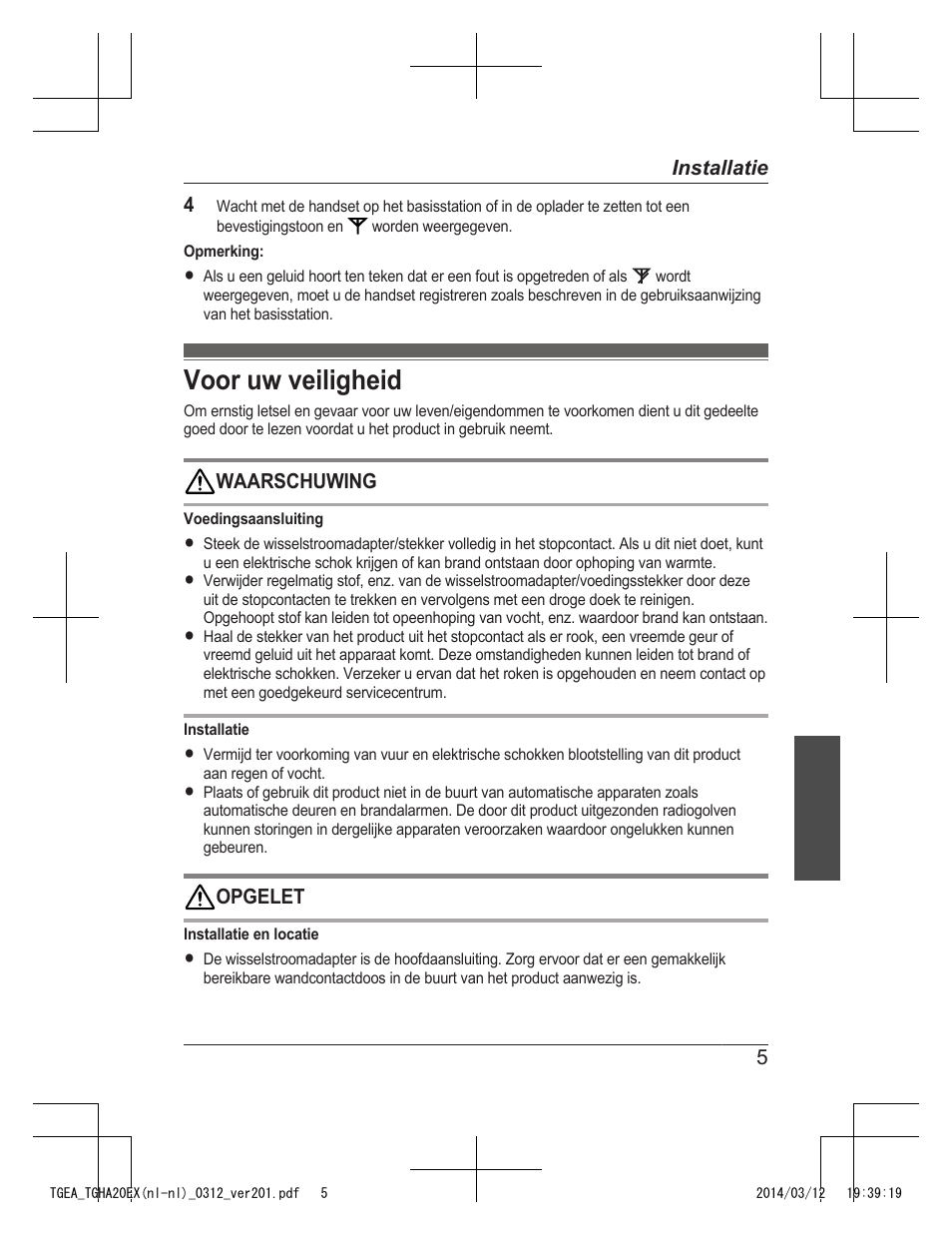 Voor uw veiligheid | Panasonic KXTGEA20EX User Manual | Page 29 / 112