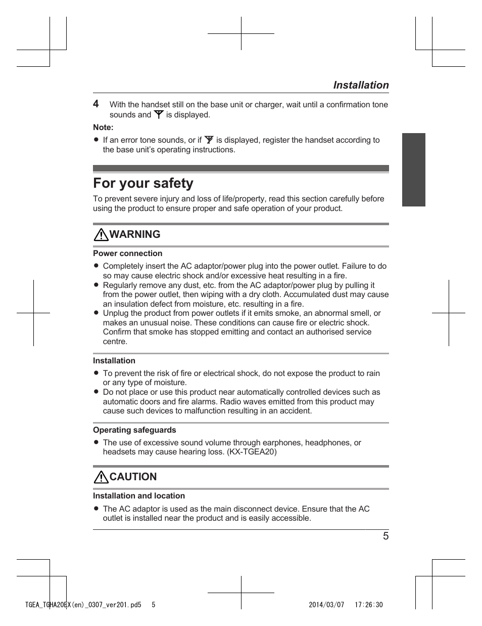 For your safety | Panasonic KXTGEA20EX User Manual | Page 5 / 112