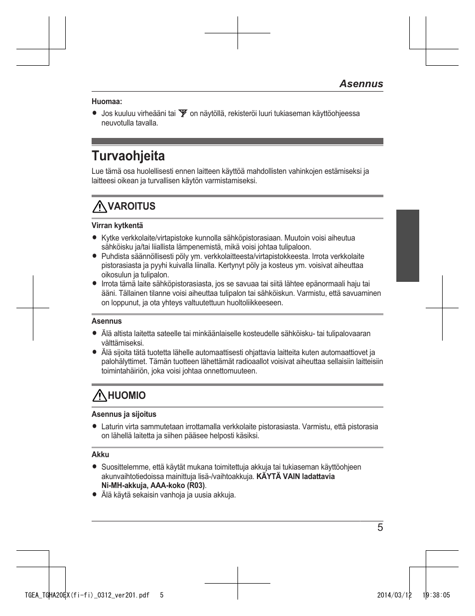 Turvaohjeita | Panasonic KXTGEA20EX User Manual | Page 53 / 112