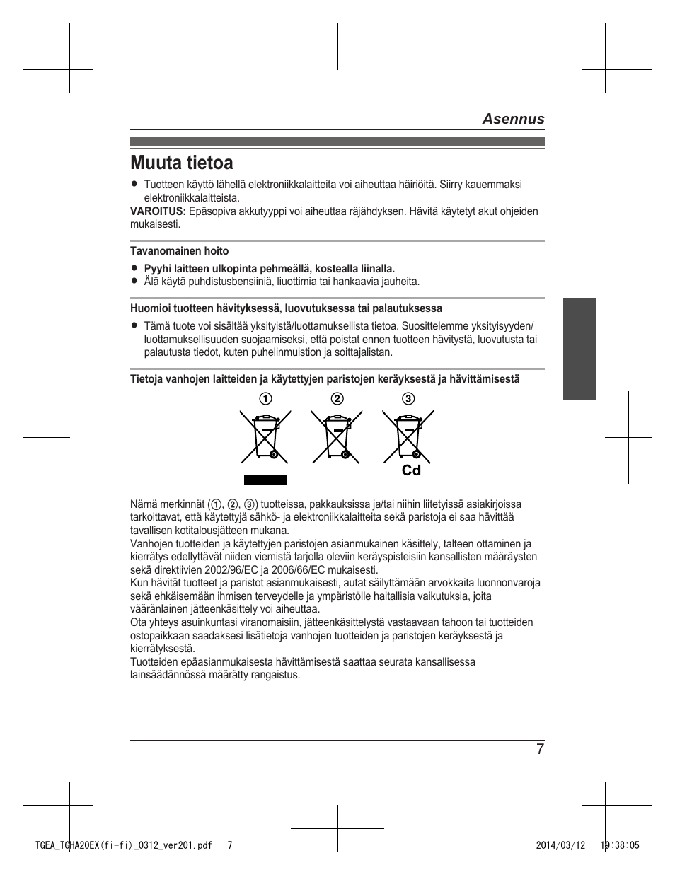 Muuta tietoa | Panasonic KXTGEA20EX User Manual | Page 55 / 112