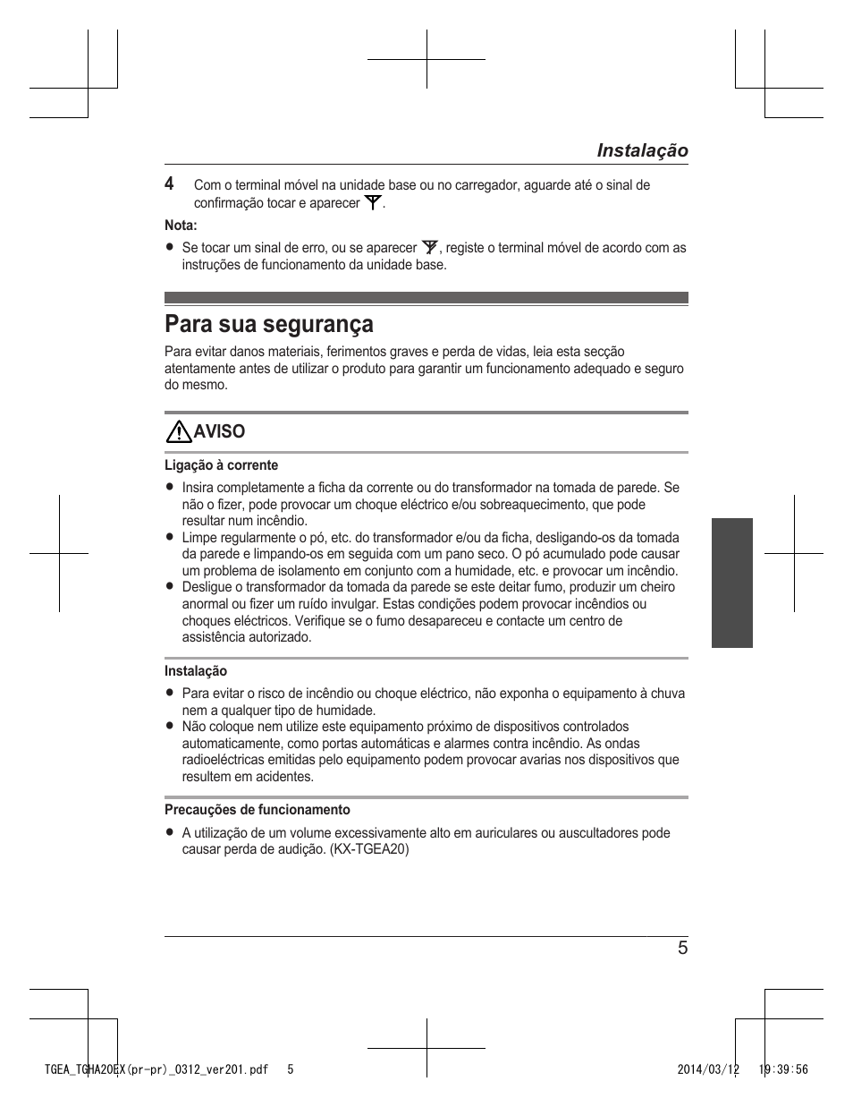 Para sua segurança | Panasonic KXTGEA20EX User Manual | Page 61 / 112
