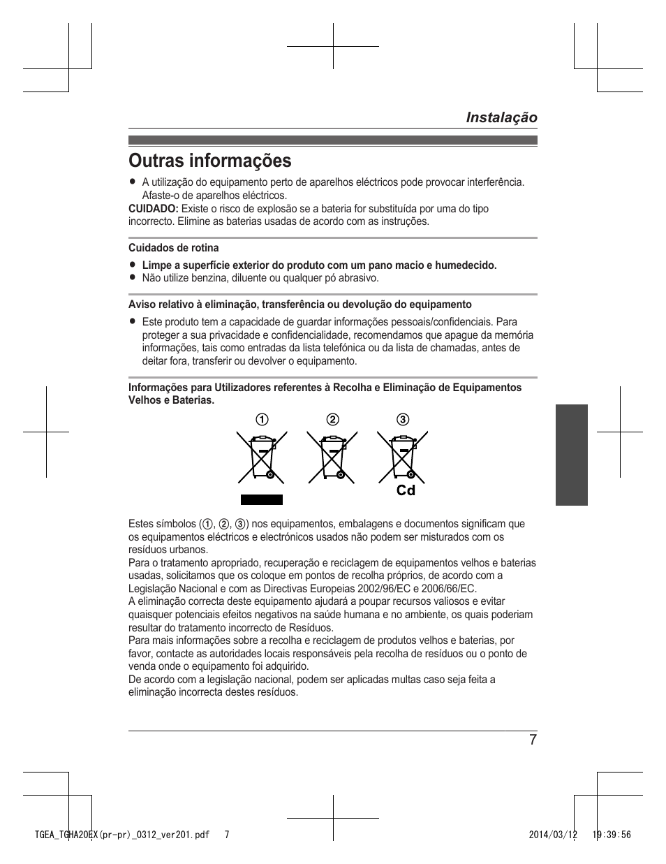 Outras informações | Panasonic KXTGEA20EX User Manual | Page 63 / 112