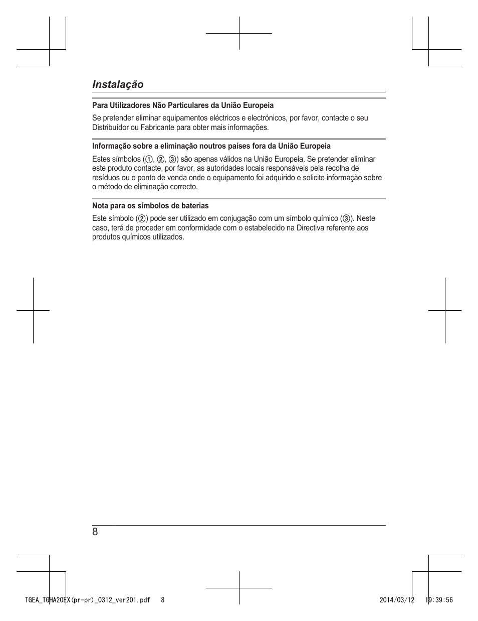 8instalação | Panasonic KXTGEA20EX User Manual | Page 64 / 112