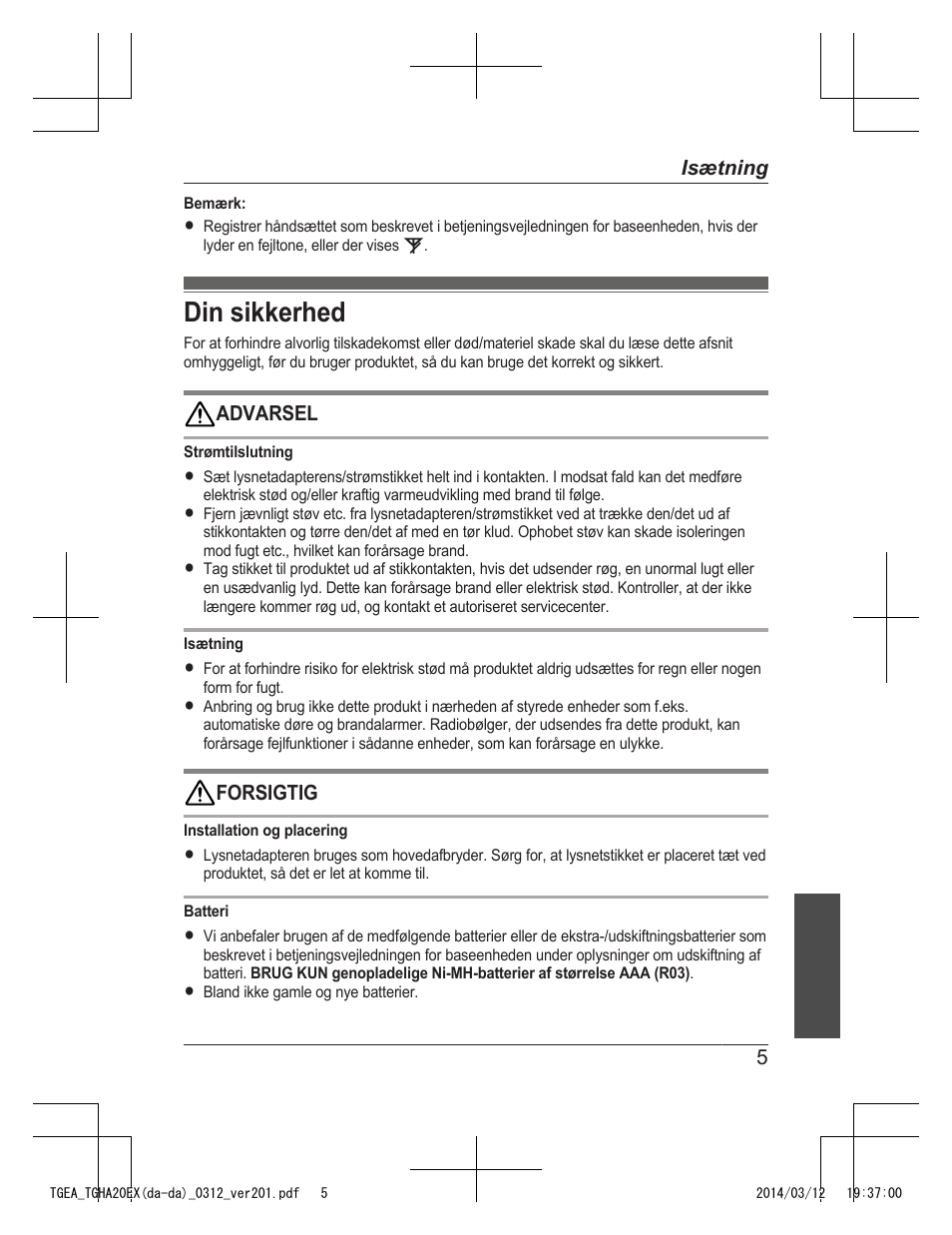 Din sikkerhed | Panasonic KXTGEA20EX User Manual | Page 77 / 112