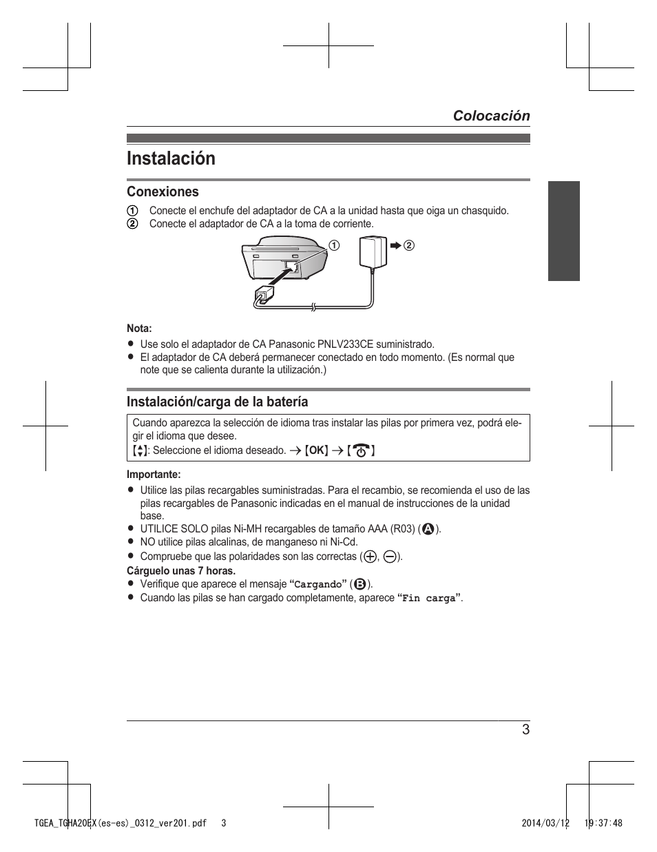 Instalación | Panasonic KXTGEA20EX User Manual | Page 83 / 112