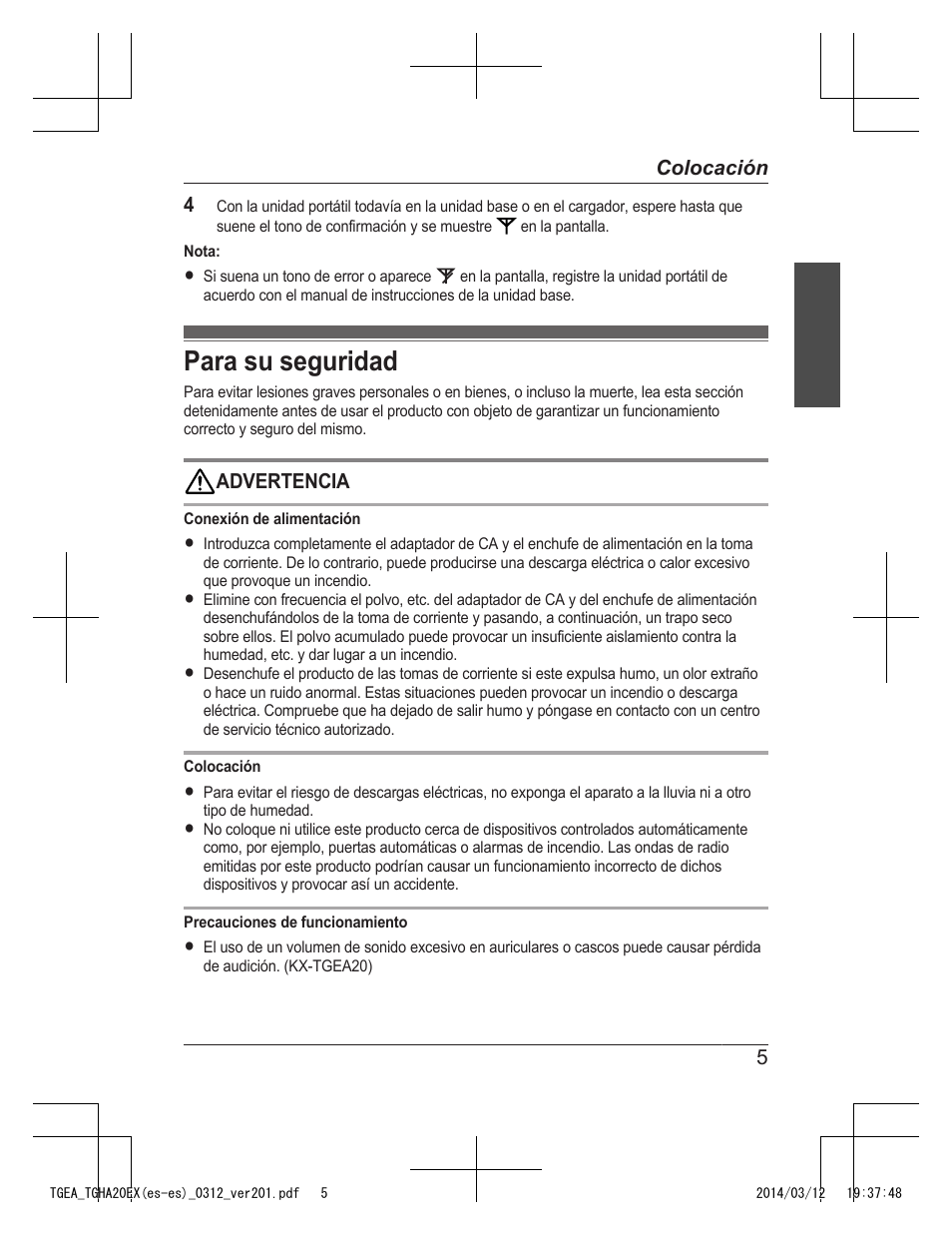 Para su seguridad | Panasonic KXTGEA20EX User Manual | Page 85 / 112