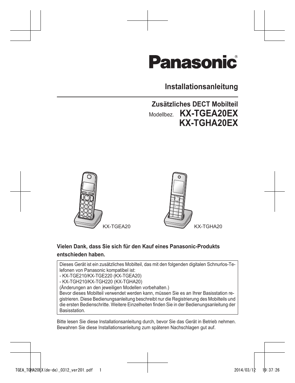 Kx-tgea20ex kx-tgha20ex, Installationsanleitung, Zusätzliches dect mobilteil | Panasonic KXTGEA20EX User Manual | Page 9 / 112