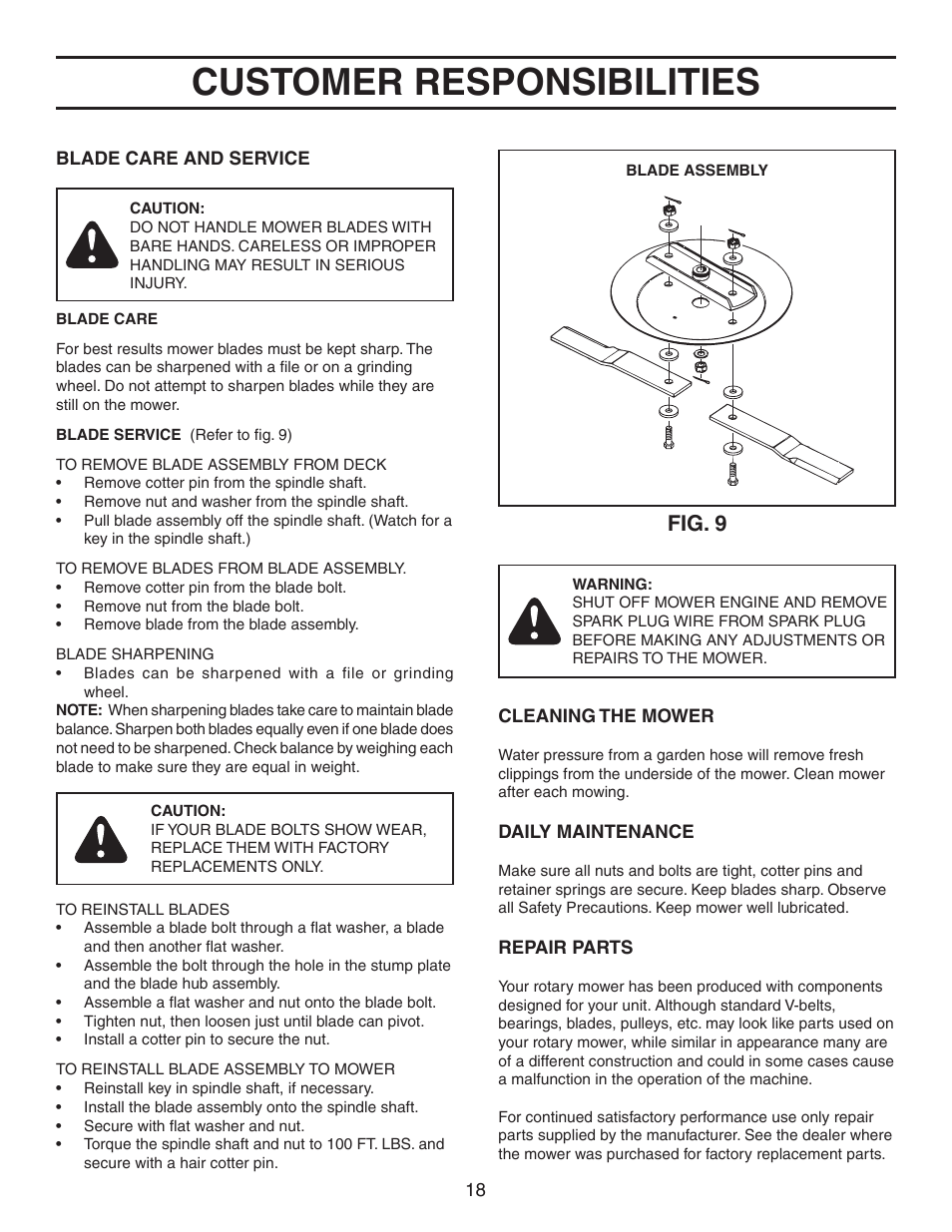 Customer responsibilities, Fig. 9 | Agri-Fab 45-03621 User Manual | Page 18 / 28